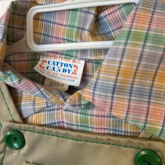 Vintage Cotton Candy Infant Boys 2 Piece Outfit green and tan overall 12 months - Picture 4 of 10